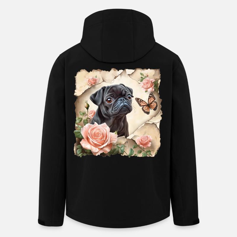 Schwarzer Mops mit Schmetterling - Recycelte Männer Softshell-Jacke von Stanley/Stella - Schwarz