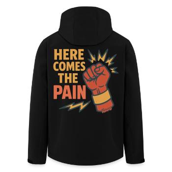 Faust with Here Comes The Pain lettering - Men’s Recycled Softshell Jacket by Stanley/Stella - black - Back - AI Model Male 185 light (185cm)