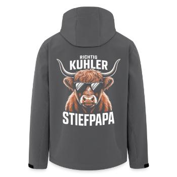 Richtig Kuhler Stiefpapa - Lustiger Kuh Wortwitz - Recycelte Männer Softshell-Jacke von Stanley/Stella - Schwarz - Hinten - AI Model Male 185 light (185cm)