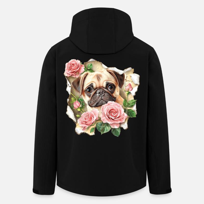 Mops mit Rosen - Recycelte Männer Softshell-Jacke von Stanley/Stella - Schwarz