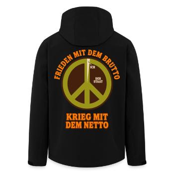Frieden Mit Dem Brutto Krieg Mit Dem Netto - Recycelte Männer Softshell-Jacke von Stanley/Stella - Schwarz - Hinten - AI Model Male 185 light (185cm)