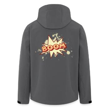 Boom! – Retro Comic Cartoon im Halftone Stil - Recycelte Männer Softshell-Jacke von Stanley/Stella - Anthrazit - Hinten - AI Model Male 185 light (185cm)