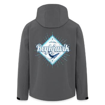 Souvenir rétro de baleine de Reykjavík Capitale d’Islande - Veste softshell homme en polyester recyclé Stanley/Stella - noir - Dos - AI Model Male 185 light (185cm)
