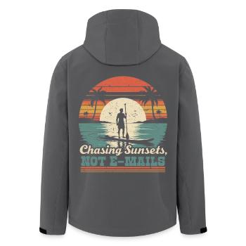 Stand Up Paddle Chasing Sunsets - Men’s Recycled Softshell Jacket by Stanley/Stella - black - Back - AI Model Male 185 light (185cm)