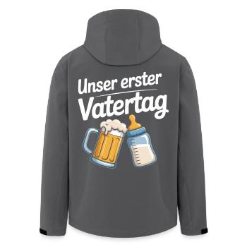 Unser erster Vatertag T-Shirt – Papa Baby Shirt - Recycelte Männer Softshell-Jacke von Stanley/Stella - Schwarz - Hinten - AI Model Male 185 light (185cm)