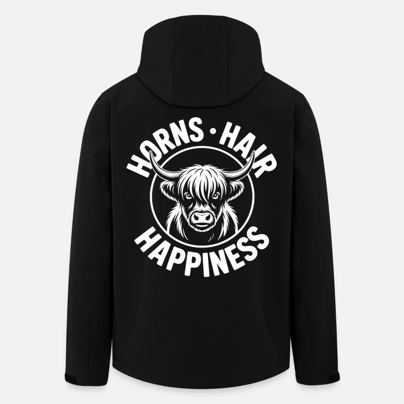 Cornes, Cheveux, Bonheur, Highlands, - Veste softshell homme en polyester recyclé Stanley/Stella - noir