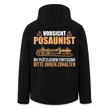 Vorsicht Posaunist Ohren zuhalten - Posaune - Recycelte Männer Softshell-Jacke von Stanley/Stella - Schwarz - Hinten - AI Model Male 185 light (185cm)