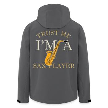 Trust Me I am A Sax Player Shirt I Saxophone Shirt - Men’s Recycled Softshell Jacket by Stanley/Stella - black - Back - AI Model Male 185 light (185cm)