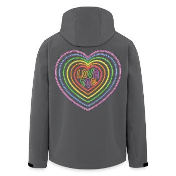Colorful Love Me Text Hearts Shape Print - Men’s Recycled Softshell Jacket by Stanley/Stella - anthracite - Back - AI Model Male 185 light (185cm)