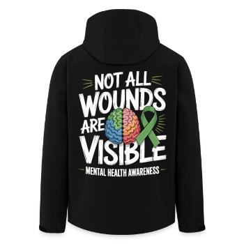 Not All Wounds Are Visible – Mental Health - Men’s Recycled Softshell Jacket by Stanley/Stella - black - Back - AI Model Male 185 light (185cm)