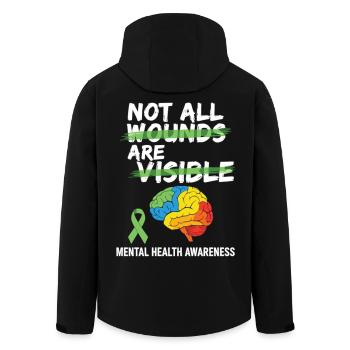 Not All Wounds Are Visible – Mental Health - Men’s Recycled Softshell Jacket by Stanley/Stella - black - Back - AI Model Male 185 light (185cm)
