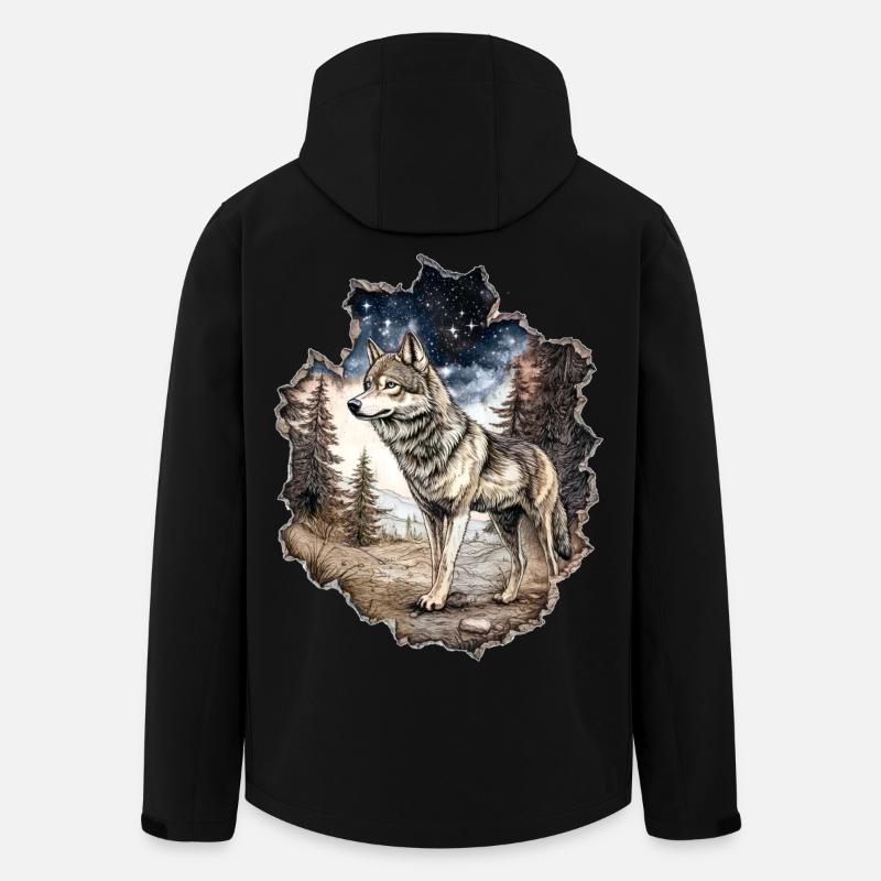 Wolf Sternenhimmel - Recycelte Männer Softshell-Jacke von Stanley/Stella - Schwarz