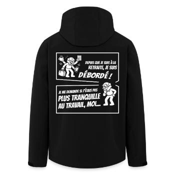 Retraité Surbooké (texte blanc) - Veste softshell homme en polyester recyclé Stanley/Stella - noir - Dos - AI Model Male 185 light (185cm)