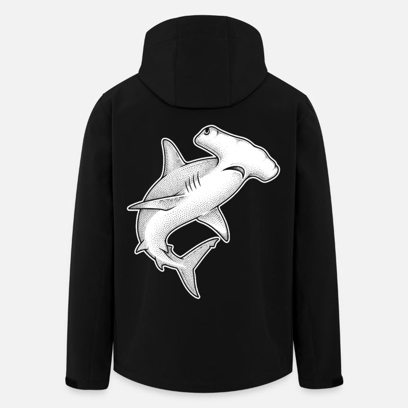 Illustration en points du requin-marteau - Veste softshell homme en polyester recyclé Stanley/Stella - noir