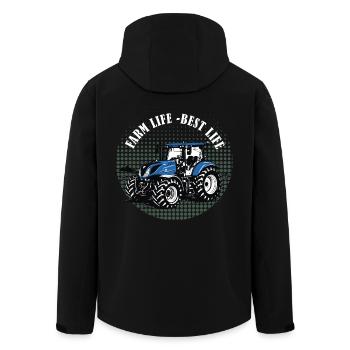 Farm Life – Blue Tractor Vintage Halftone - Men’s Recycled Softshell Jacket by Stanley/Stella - black - Back - AI Model Male 185 light (185cm)