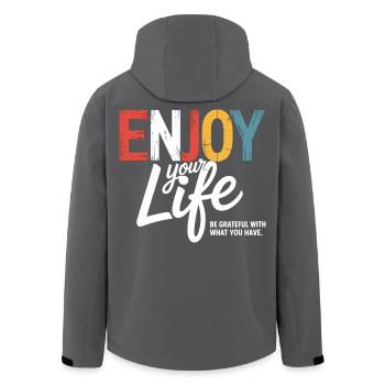 Enjoy Your Life – Be Grateful With What You have. - Recycelte Männer Softshell-Jacke von Stanley/Stella - Schwarz - Hinten - AI Model Male 185 light (185cm)