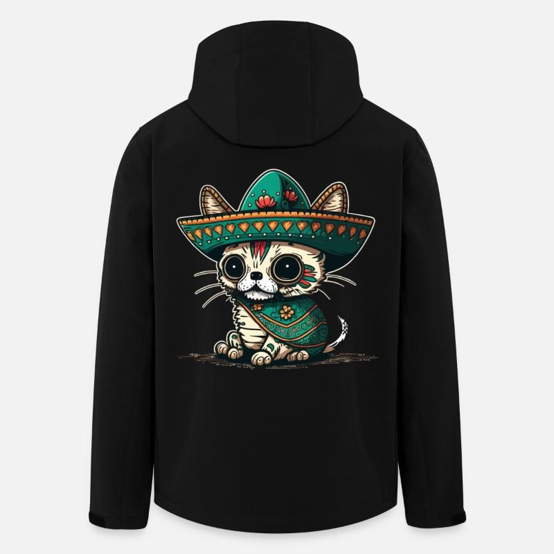 Katzen-Mexikanischer Zuckerschädel-Sombrero - Recycelte Männer Softshell-Jacke von Stanley/Stella - Schwarz