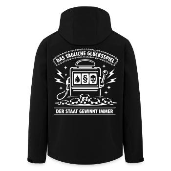 Das Tägliche Glücksspiel. Der Staat Gewinnt Immer  - Recycelte Männer Softshell-Jacke von Stanley/Stella - Schwarz - Hinten - AI Model Male 185 light (185cm)