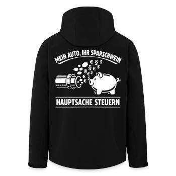 Mein Auto Ihr Sparschwein, Hauptsache Steuern - Recycelte Männer Softshell-Jacke von Stanley/Stella - Schwarz - Hinten - AI Model Male 185 light (185cm)