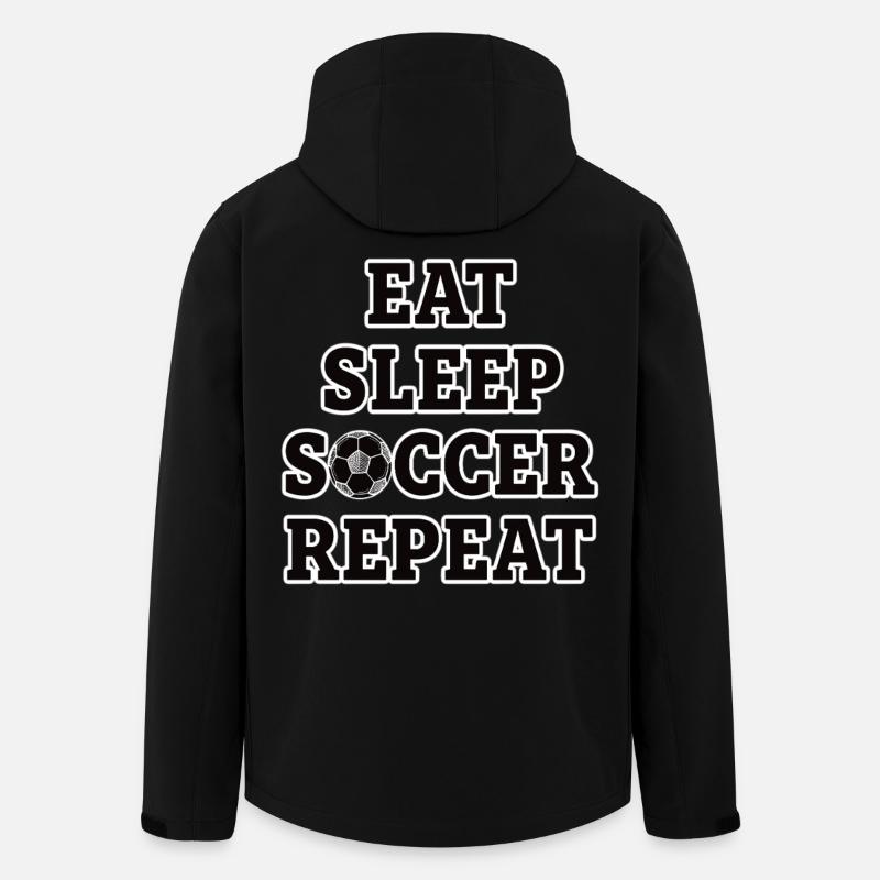Spis, sov, fodbold, gentag fodboldfan, - Stanley/Stella herre softshelljakke i genanvendt polyester - sort