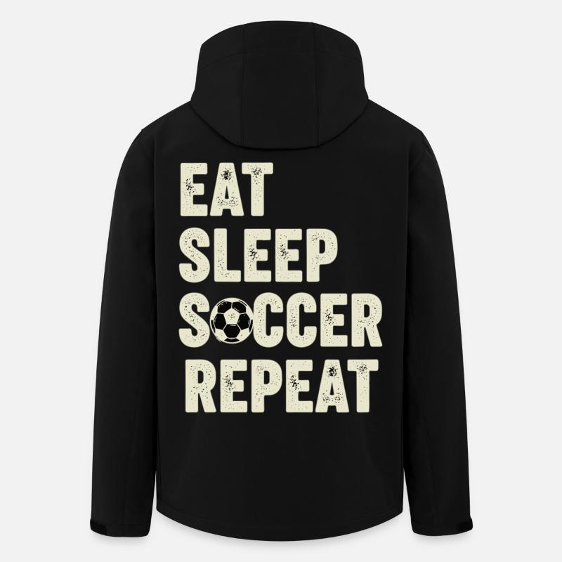 Spis, sov, fodbold, gentag fodboldfan, - Stanley/Stella herre softshelljakke i genanvendt polyester Discoverer - sort