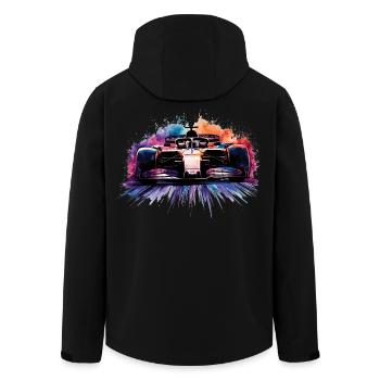 F1 Formula  One Racing Car Painting Print - Men’s Recycled Softshell Jacket by Stanley/Stella - black - Back - AI Model Male 185 light (185cm)