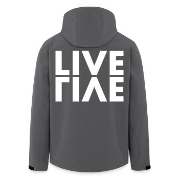 LIVE EVIL Pun Minimalist Humor Design - Men’s Recycled Softshell Jacket by Stanley/Stella - black - Back - AI Model Male 185 light (185cm)