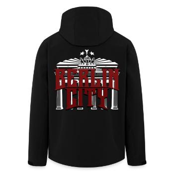 Lettrage de Berlin City avec porte de Brandebourg - Veste softshell homme en polyester recyclé Stanley/Stella - noir - Dos - AI Model Male 185 light (185cm)