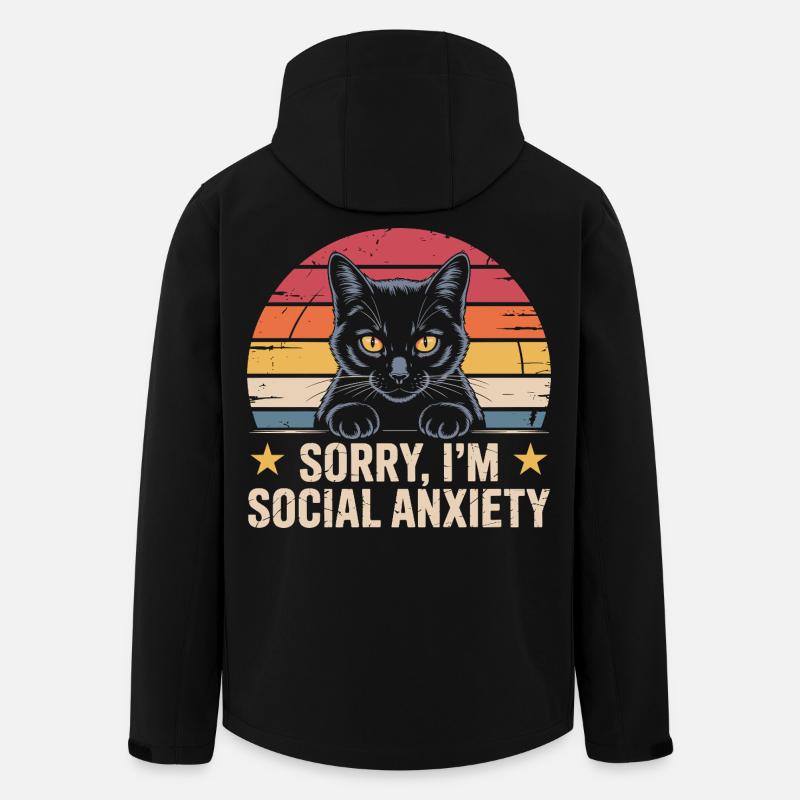 Anxiété sociale du chat noir rétro - Veste softshell homme en polyester recyclé Stanley/Stella - noir