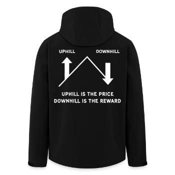 Gravity MTB: Uphill Is the Price, Downhill Reward - Men’s Recycled Softshell Jacket by Stanley/Stella - black - Back - AI Model Male 185 light (185cm)