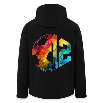 NON. 12e FOOTBALLEUR NUMÉRO 12 FOOTBALL 12E ANNIVERSAIRE - Veste softshell homme en polyester recyclé Stanley/Stella - noir - Dos - AI Model Male 185 light (185cm)