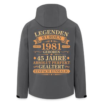 Jahrgang 1981 Perfekt Gealtert 45. Geburtstag - Recycelte Männer Softshell-Jacke von Stanley/Stella - Schwarz - Hinten - AI Model Male 185 light (185cm)