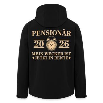 Pensionär 2026 - Mein Wecker ist jetzt in Rente - Recycelte Männer Softshell-Jacke von Stanley/Stella - Schwarz - Hinten - AI Model Male 185 light (185cm)