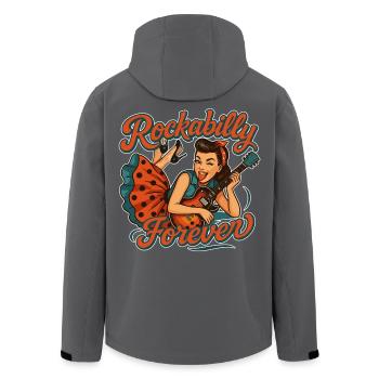 Rockabilly Forever: Rockabella with electric guitar - Men’s Recycled Softshell Jacket by Stanley/Stella - black - Back - AI Model Male 185 light (185cm)