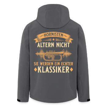 Hornisten altern nicht – Flügelhorn Musiker - Recycelte Männer Softshell-Jacke von Stanley/Stella - Schwarz - Hinten - AI Model Male 185 light (185cm)