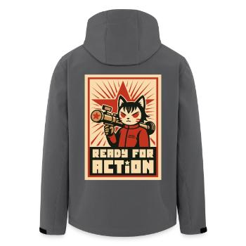Retro Cat Commando : Prêt pour l'action - Veste softshell homme en polyester recyclé Stanley/Stella - noir - Dos - AI Model Male 185 light (185cm)