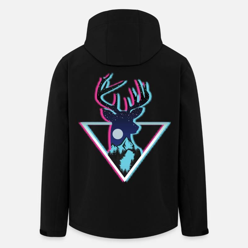 Cosmic Deer Mountain Neon Triangle Art - Men’s Recycled Softshell Jacket by Stanley/Stella - black