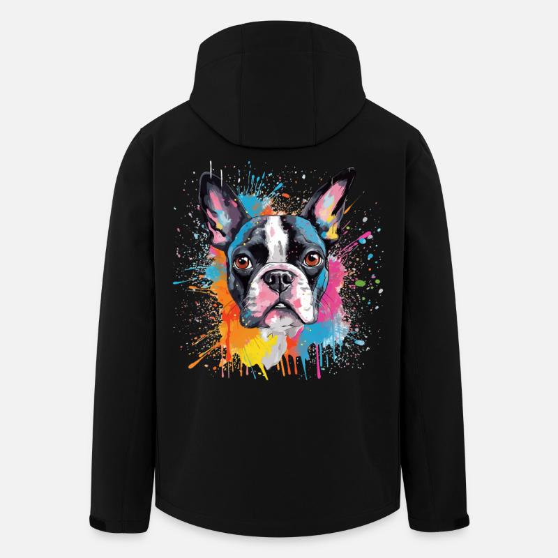 Vivid Splash Boston Terrier-Porträt - Recycelte Männer Softshell-Jacke von Stanley/Stella - Schwarz