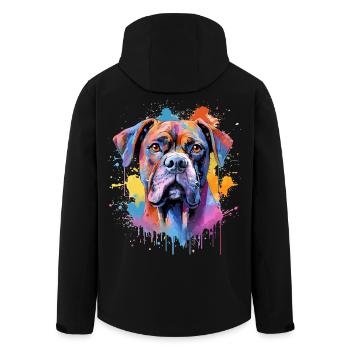 Colorful Splash Art Boxer Dog - Men’s Recycled Softshell Jacket by Stanley/Stella - black - Back - AI Model Male 185 light (185cm)