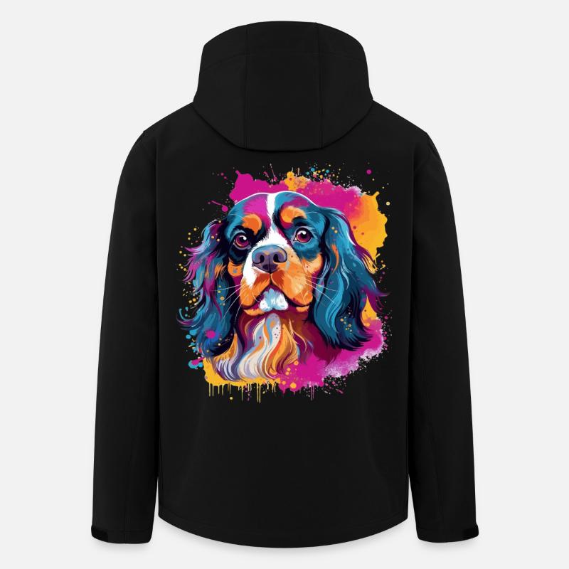 Chien épagneul, Cavalier King Charles - Veste softshell homme en polyester recyclé Stanley/Stella - noir