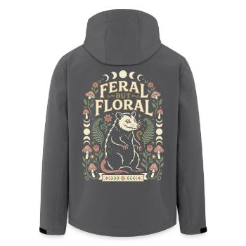 Feral But Floral Opossum Design - Men’s Recycled Softshell Jacket by Stanley/Stella - black - Back - AI Model Male 185 light (185cm)