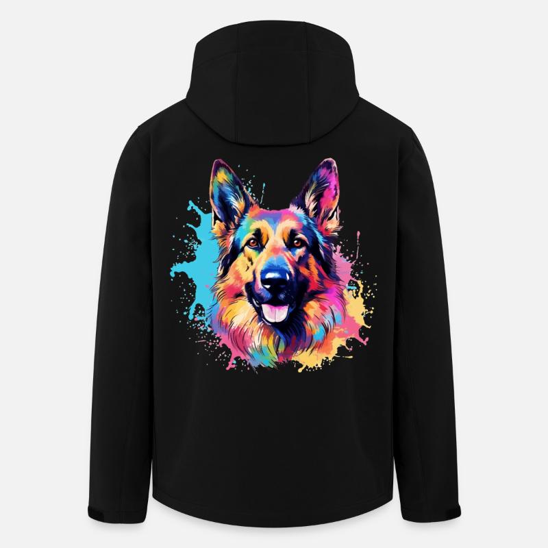 Bunte Hunde-Splash-Art Deutscher Schäferhund - Recycelte Männer Softshell-Jacke von Stanley/Stella - Schwarz