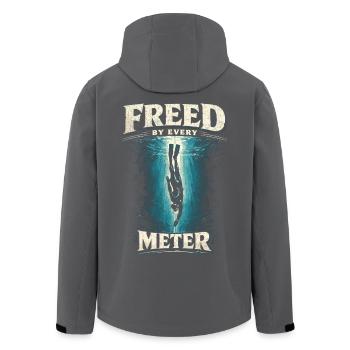 Apnoetauchen Freitauchen Freed By Every Meter - Recycelte Männer Softshell-Jacke von Stanley/Stella - Schwarz - Hinten - AI Model Male 185 light (185cm)