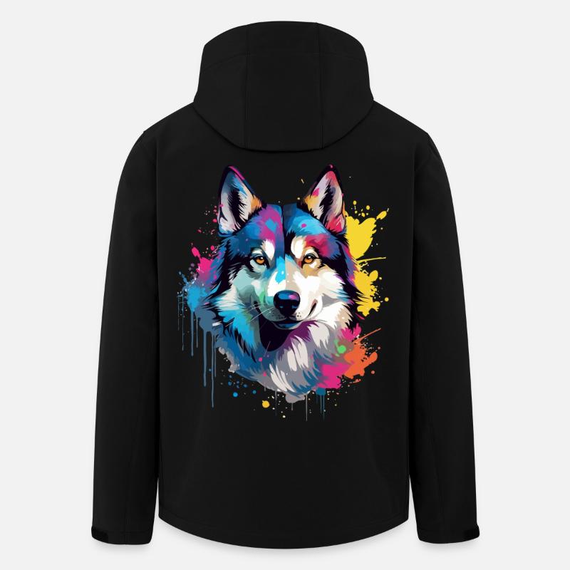 Art coloré éclaboussé de Husky de chien - Veste softshell homme en polyester recyclé Stanley/Stella - noir
