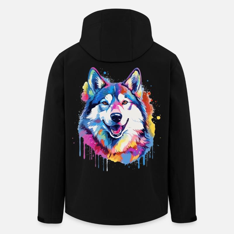 Bunte Splash Art-Husky-Hund - Recycelte Männer Softshell-Jacke von Stanley/Stella - Schwarz