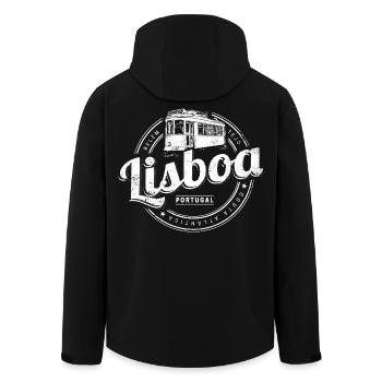 Lisbon Portugal with Retro Tram Vintage Souvenir - Men’s Recycled Softshell Jacket by Stanley/Stella - black - Back - AI Model Male 185 light (185cm)