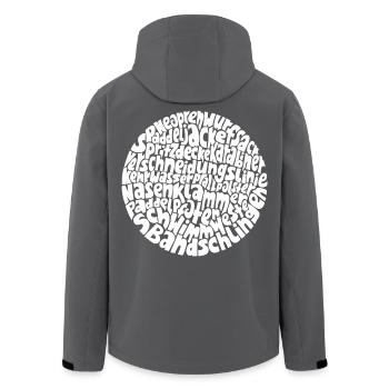 Cercle de mots typo-cosmos avec mots en eaux vives - Veste softshell homme en polyester recyclé Stanley/Stella - noir - Dos - AI Model Male 185 light (185cm)