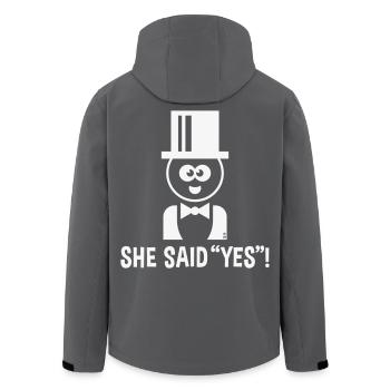 Bräutigam – She Said “Yes”! (JGA / Jawort / White) - Recycelte Männer Softshell-Jacke von Stanley/Stella - Schwarz - Hinten - AI Model Male 185 light (185cm)