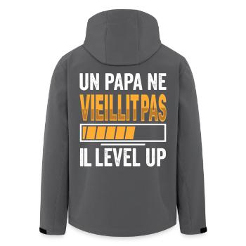 A dad doesn't age he level up humor gamer - Men’s Recycled Softshell Jacket by Stanley/Stella - black - Back - AI Model Male 185 light (185cm)