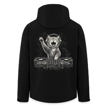 Cat DJ Turntable Music Headphones Turntable - Men’s Recycled Softshell Jacket by Stanley/Stella - black - Back - AI Model Male 185 light (185cm)